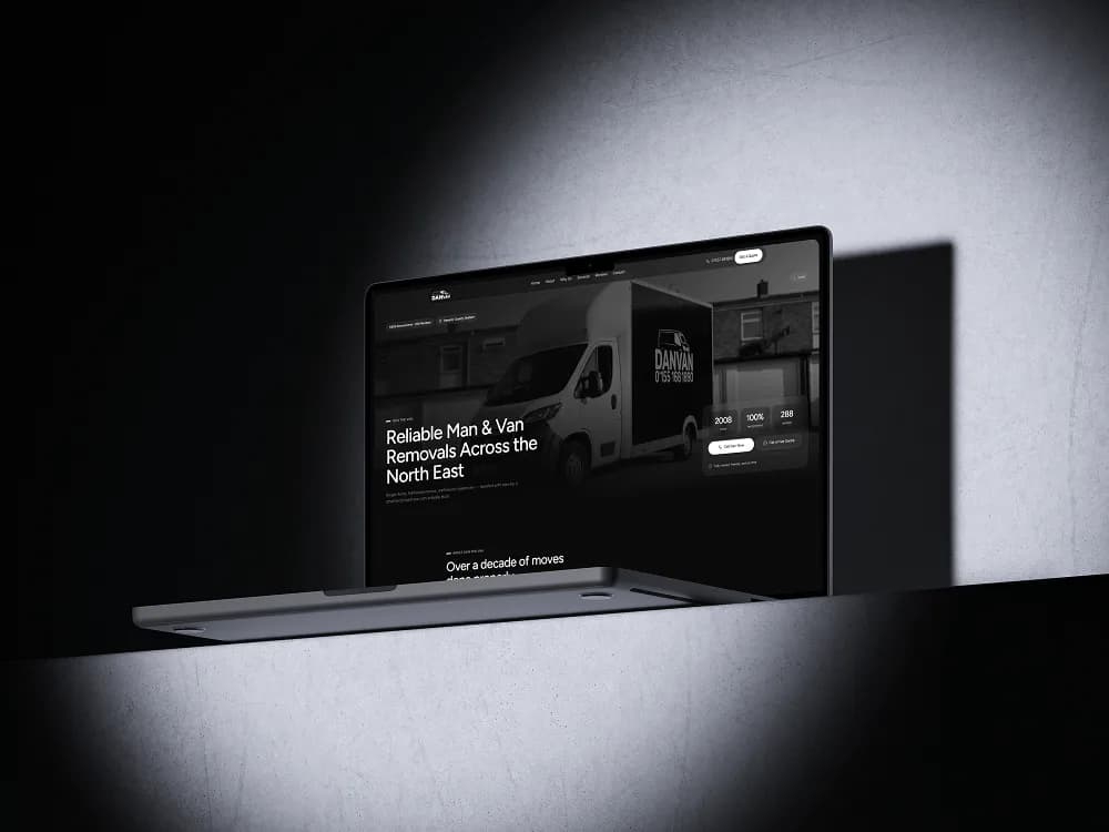 DanVan removals website shown on a laptop